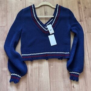 [NEW W/ TAGS] Lovers + Friends Crop V-Neck Varsity Sweater